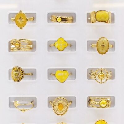 Pack of 18 stainless steel rings - YELLOW