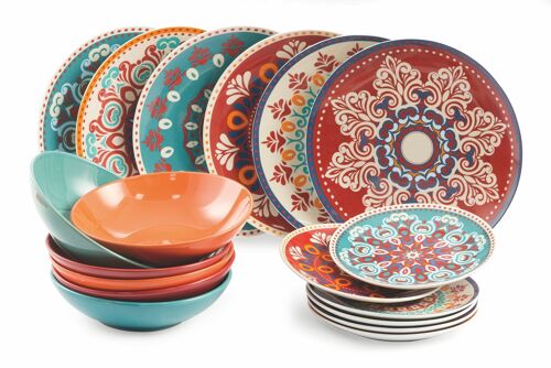 Servizio piatti 18 pezzi in porcellana, 6 posti tavola diversi, Shiraz
