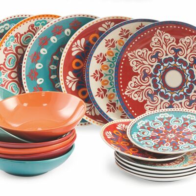 Servizio piatti 18 pezzi in porcellana, 6 posti tavola diversi, Shiraz