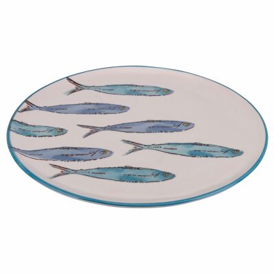 Round serving plate Ø 32 cm in ceramic, ink drawing style, Paranza