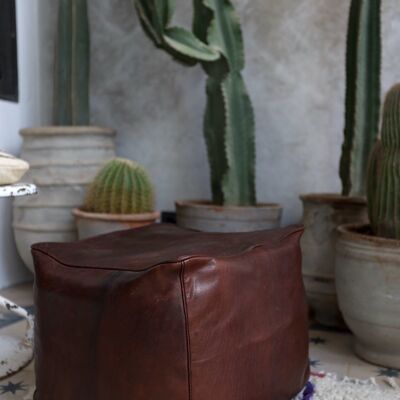 100% handmade tan leather pouf