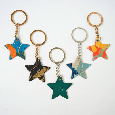 Leather Marbled Star Keyring