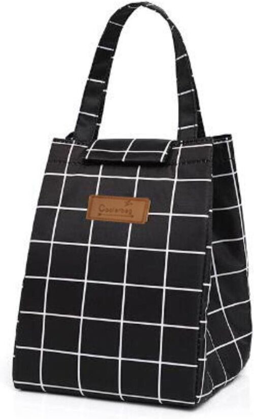 Food carrier bag in black color with white stripes. Dimension: 18x18x25cm LM-090A