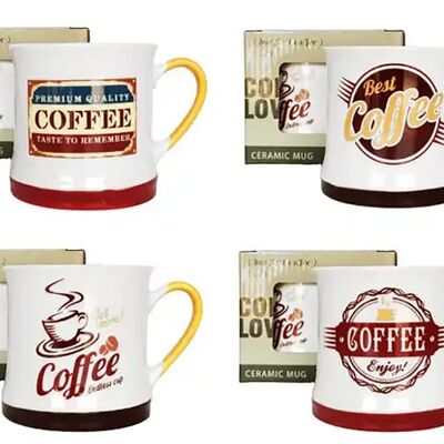Keramikbecher „COFFEE“ in 4 Designs.   Abmessung: 8.5x8.5x8.5 cm Fassungsvermögen: 340 ml LM-304
