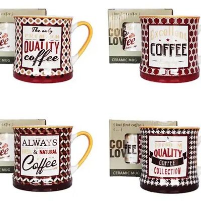 Keramikbecher „COFFEE“ in 4 Designs.   Abmessung: 8.5x8.5x8.5 cm Fassungsvermögen: 340 ml LM-305