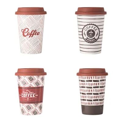 Ceramic glass - mug "COFFEE" in 4 designs. Dimension: 9x12.7x6.2cm Capacity: 400ml LM-307