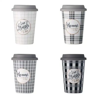 Ceramic glass - mug in 4 black and white designs. Dimension: 9x12.7x6.2cm Capacity: 400ml LM-308