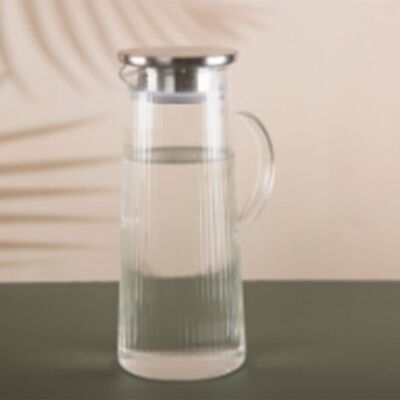 Jarra de agua de cristal con raya distintiva, tapa y filtro de acero inoxidable. Capacidad: 1300ml LLM-321