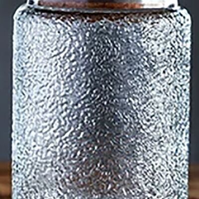 Aufbewahrungsbehälter aus geprägtem Glas mit luftdichtem Bambusdeckel. Abmessung: 10 x 14 cm. Fassungsvermögen: 700 ml. LM-321A3