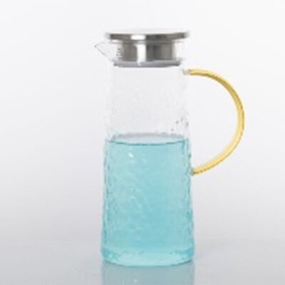 Wasserkrug aus Glas mit goldenem Griff, Deckel und Filter aus Edelstahl. Fassungsvermögen: 1300 ml LM-322
