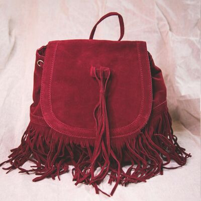 Sac à dos à franges en daim Dakota - Rouge foncé