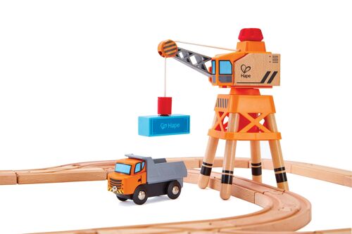 Hape - Jouet en bois - Circuit de train - Accessoire - Grande grue