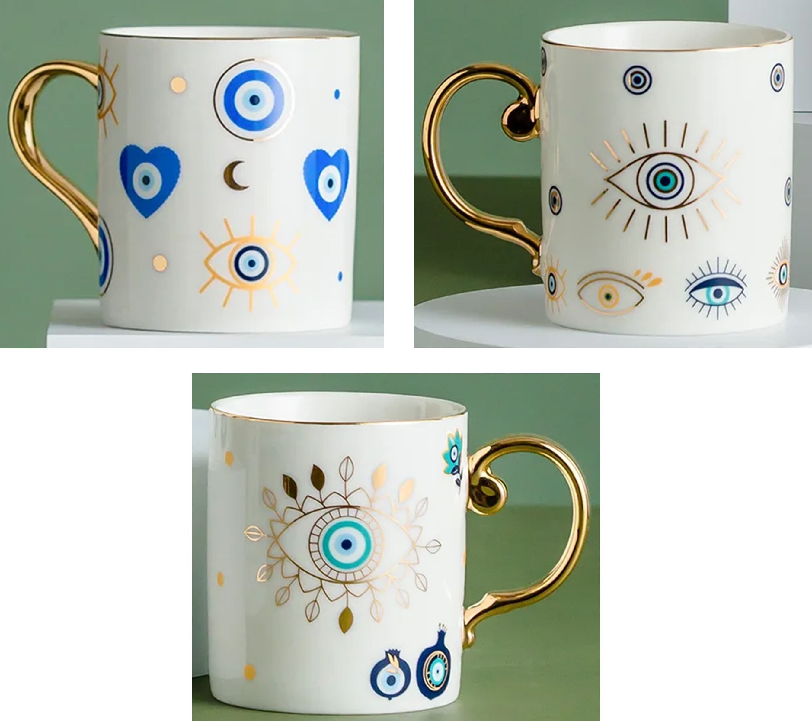 Ceramic mug "EYE" with golden handle and details. Capacity: 400ml SD-045