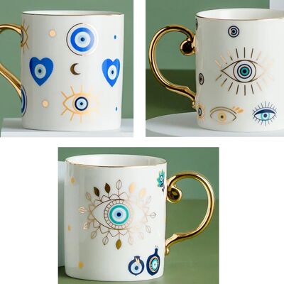 Tazza in ceramica "EYE" con manico e dettagli dorati. Capacità: 400 ml SD-045