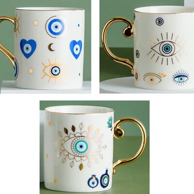 Taza de cerámica "EYE" con asa y detalles dorados. Capacidad: 400ml SD-045