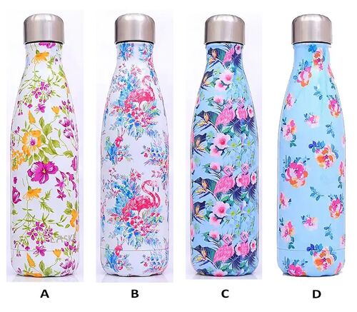 Stainless steel thermos in 4 spring designs. Capacity: 500ml SD-193