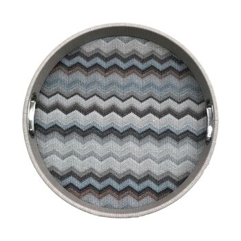 Plateau rond bleu à motif zigzag avec poignées en acier inoxydable 5