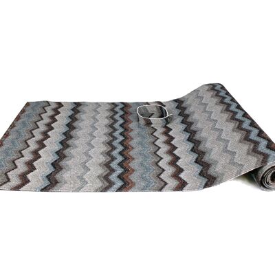 Camino de mesa estampado en zigzag azul gris 150 cm de largo piel sintética