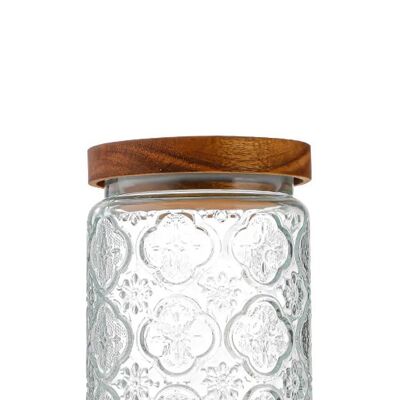 Aufbewahrungsbehälter aus geprägtem Glas mit luftdichtem Bambusdeckel. Fassungsvermögen: 500 ml LM-330