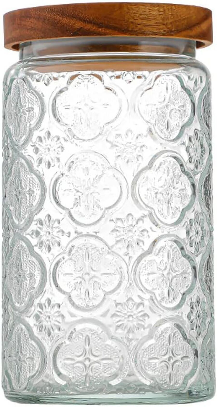 Aufbewahrungsbehälter aus geprägtem Glas mit luftdichtem Bambusdeckel. Fassungsvermögen: 1000 ml LM-332