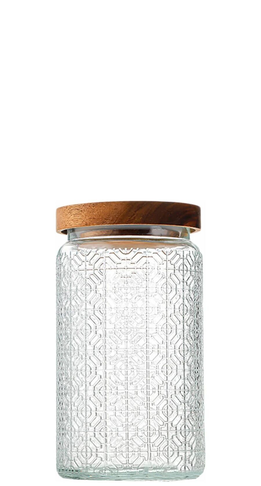 Aufbewahrungsbehälter aus geprägtem Glas mit luftdichtem Bambusdeckel. Fassungsvermögen: 500 ml LM-333