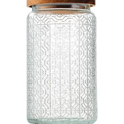 Aufbewahrungsbehälter aus geprägtem Glas mit luftdichtem Bambusdeckel. Fassungsvermögen: 500 ml LM-333