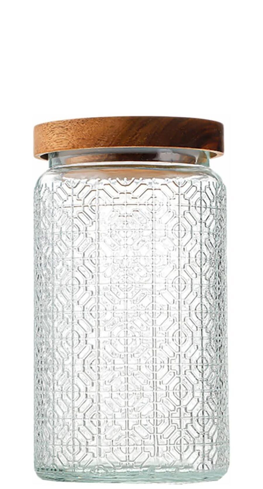 Embossed glass storage container with airtight bamboo lid. Capacity: 700ml LM-334