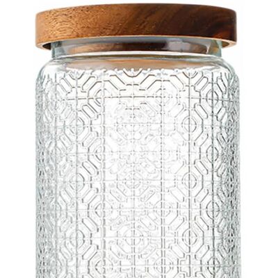 Embossed glass storage container with airtight bamboo lid. Capacity: 700ml LM-334