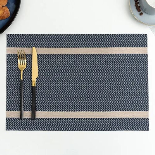 Non-slip, waterproof blue placemat with gold horizontal stripe. Dimension: 45x30cm LM-336B