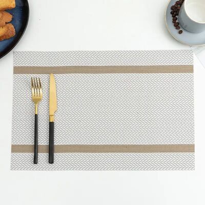 Non-slip, waterproof white placemat with gold horizontal stripe. Dimension: 45x30cm LM-336C