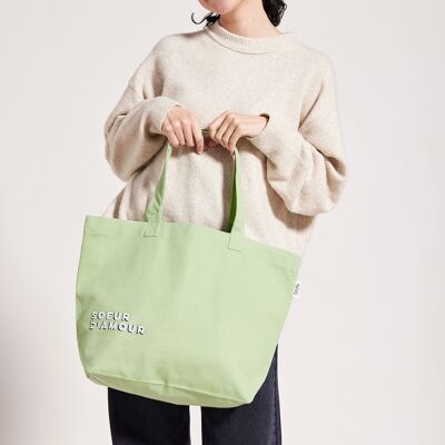 SAC SHOPPING SOEUR D’AMOUR VERT D’EAU