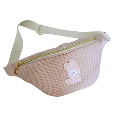 Pale pink children's fanny pack with rabbit visual