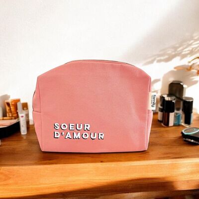 Borsa da toilette rosa ricamata SISTER OF LOVE