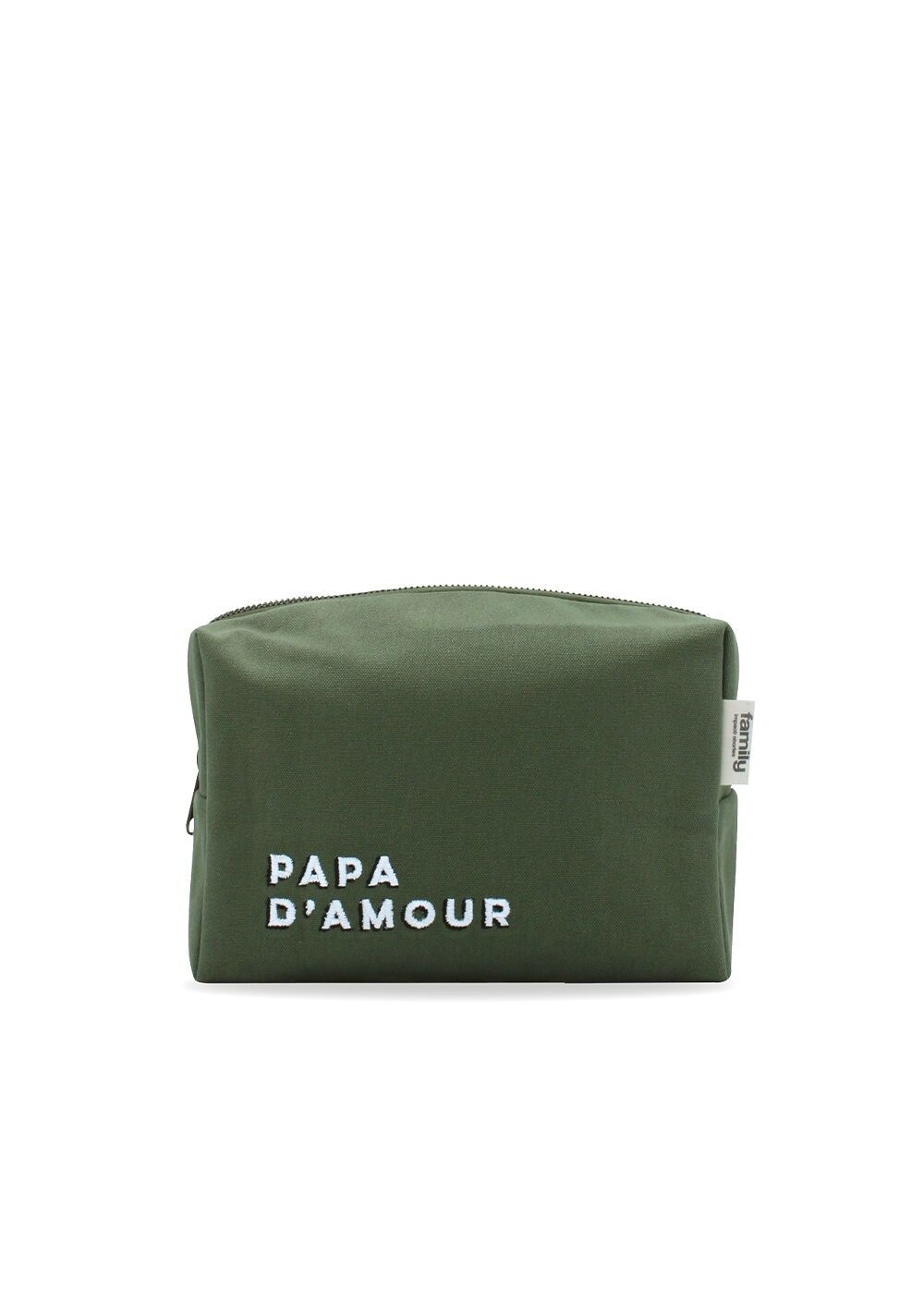 Borsa da toilette PAPA D'AMOUR ricamata in verde oliva