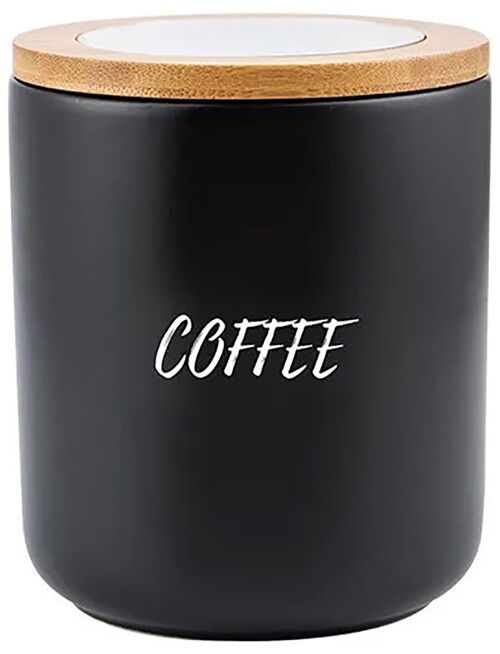 Ceramic coffee pot with wooden bamboo lid, airtight closure in black. Capacity: 850ml SD-164B
