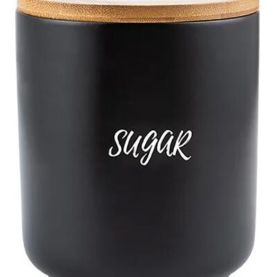 Ceramic sugar pot with wooden bamboo lid, airtight closure in black. Capacity: 850ml SD-165B