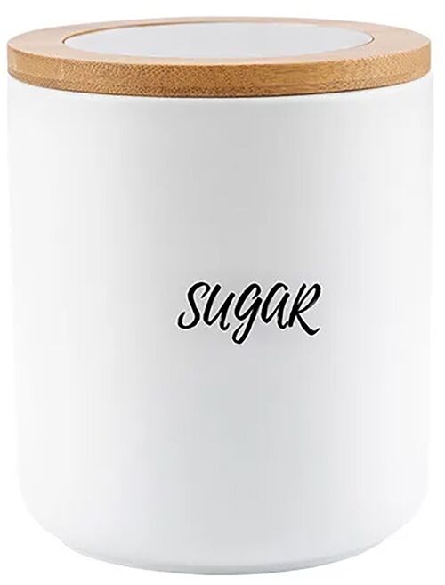 Ceramic sugar pot with wooden bamboo lid, airtight closure in white. Capacity: 850ml SD-165W