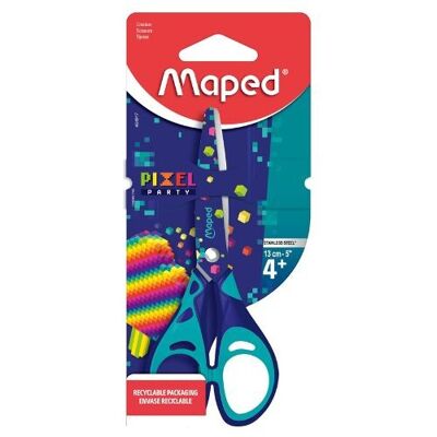 Scissors 13cm Pixel Party - Maped - School scissors, soft rings, optimal durability, decorated blades
