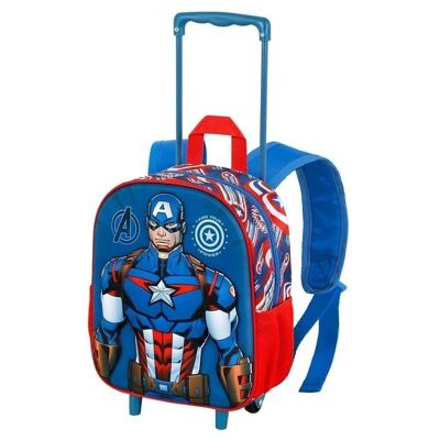 Marvel Captain America First-Small 3D Backpack with Wheels, Blue