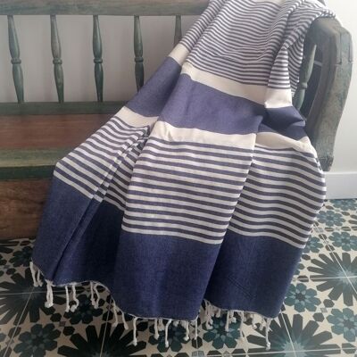 Fouta Toalla de playa XXL Canela Azul marino