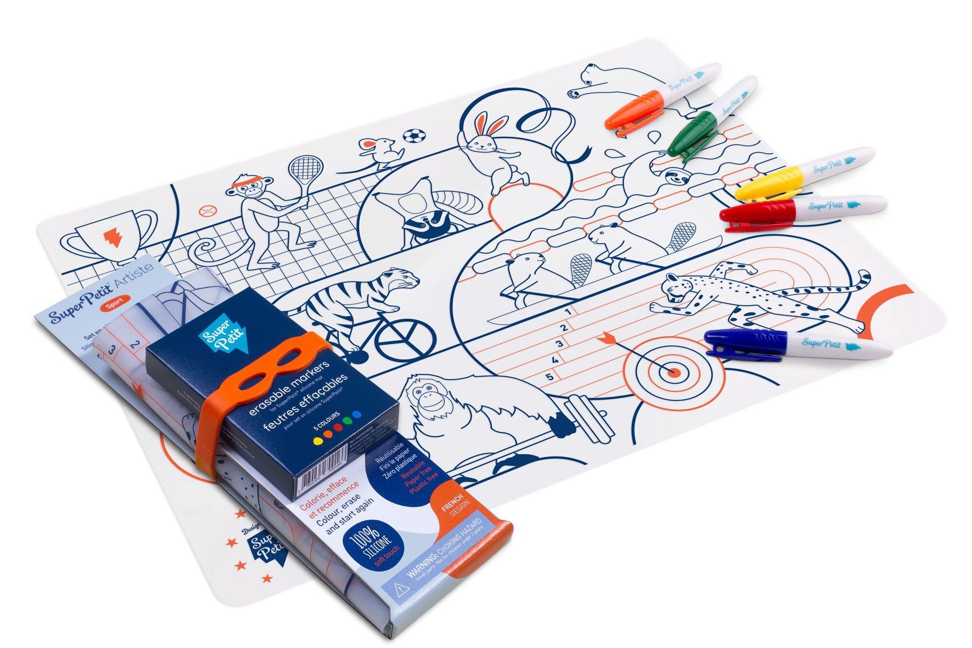 Reusable coloring set: Silicone coloring set for endless fun, 5 markers included. SPORT