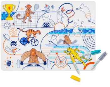 NEW Coloriage réutilisable :  SPORT - JO PARIS 2024- Set de table en silicone à colorier à l'infini 5 feutres inclus 3