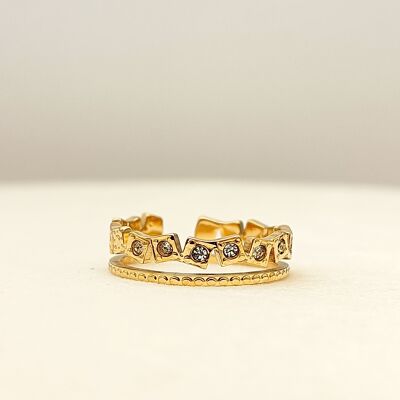 Double line gold ring with rhinestones