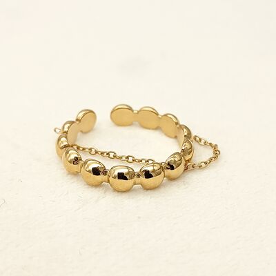 Adjustable gold ring with chain