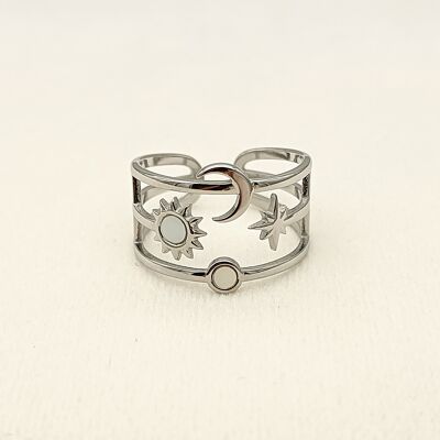Silver constellation ring with mother-of-pearl