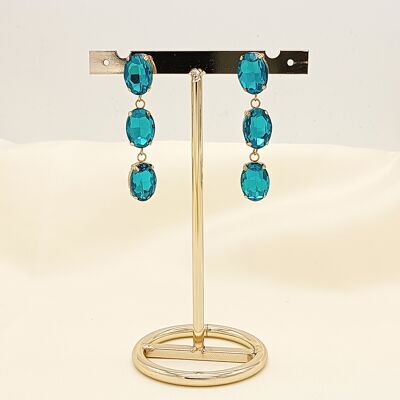 Boucles d'oreilles dorées strass pendant bleu