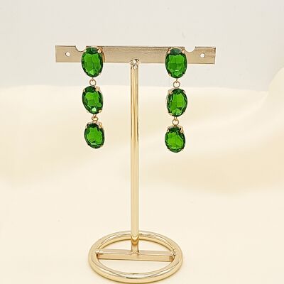Gold rhinestone earrings with green pendant