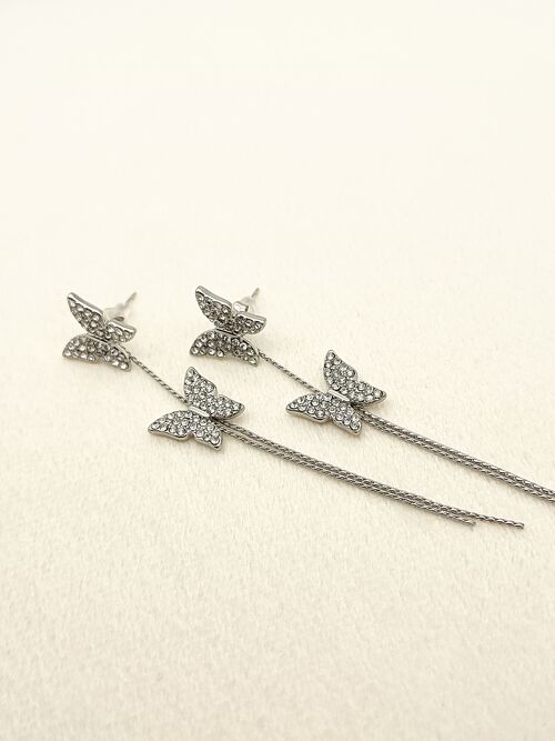 Boucles d'oreilles argentées papillon pendantes