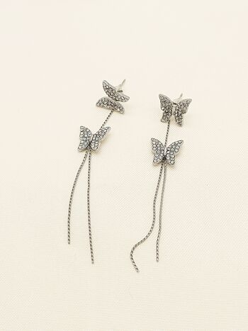 Boucles d'oreilles argentées papillon pendantes 3