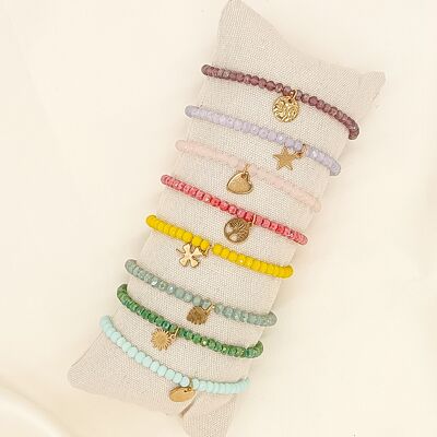 Set of 8 colorful elastic bracelets with pendants